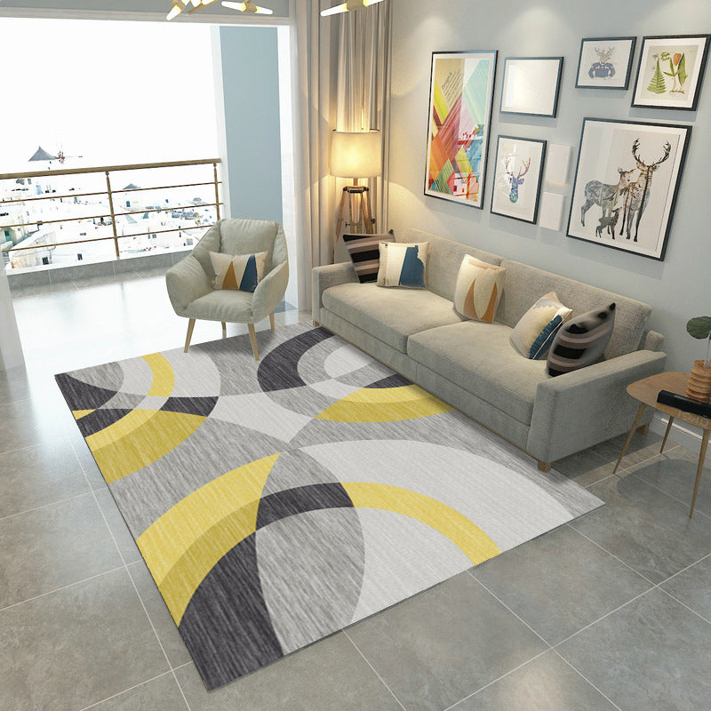 Modern Geometric Patchwork Rug Multi-Colored Polyester Carpet Non-Slip Backing Pet Friendly Machine Washable Rug for Lounge