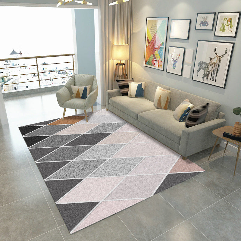 Modern Geometric Patchwork Rug Multi-Colored Polyester Carpet Non-Slip Backing Pet Friendly Machine Washable Rug for Lounge