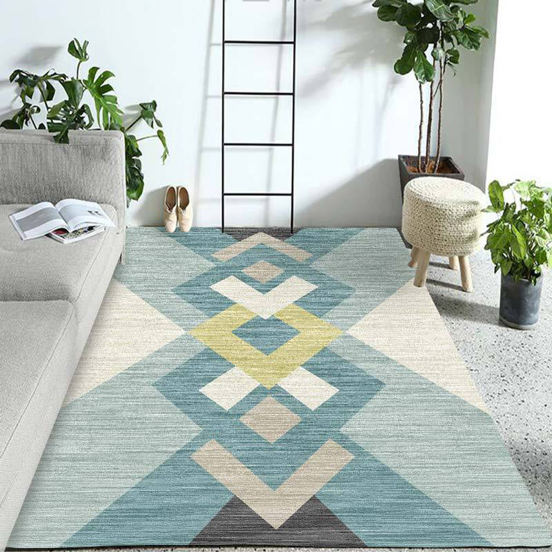 Pastel Colorblock Geometric Rug Multi-Color Nordic Carpet Polypropylene Pet Friendly Anti-Slip Backing Stain Resistant Rug for Room