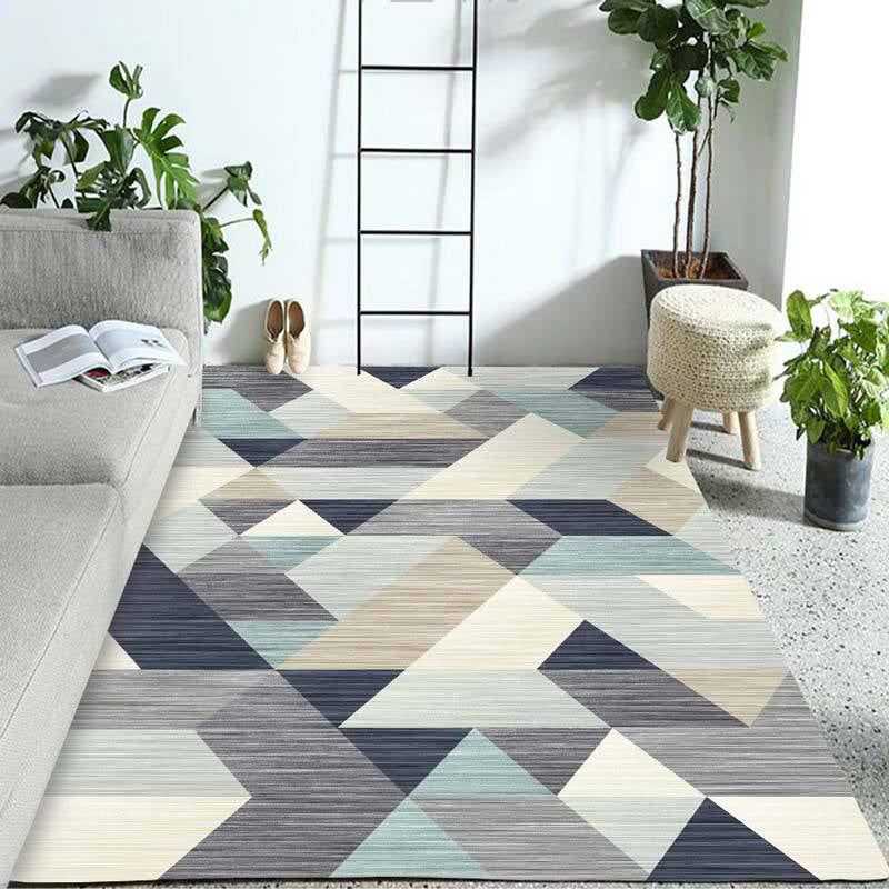 Pastel Colorblock Geometric Rug Multi-Color Nordic Carpet Polypropylene Pet Friendly Anti-Slip Backing Stain Resistant Rug for Room