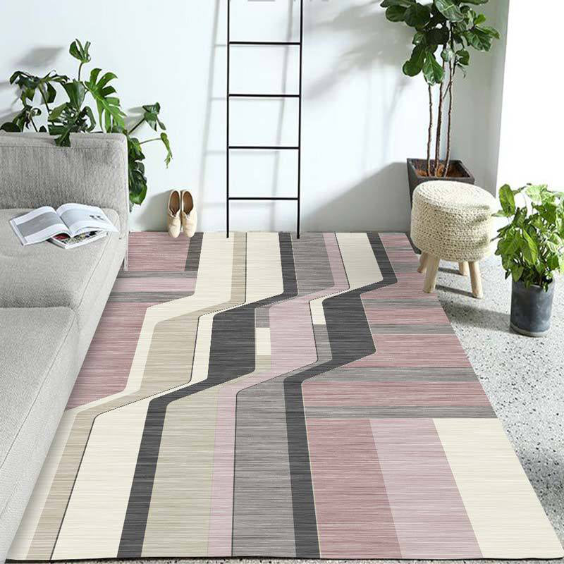 Pastel Colorblock Geometric Rug Multi-Color Nordic Carpet Polypropylene Pet Friendly Anti-Slip Backing Stain Resistant Rug for Room