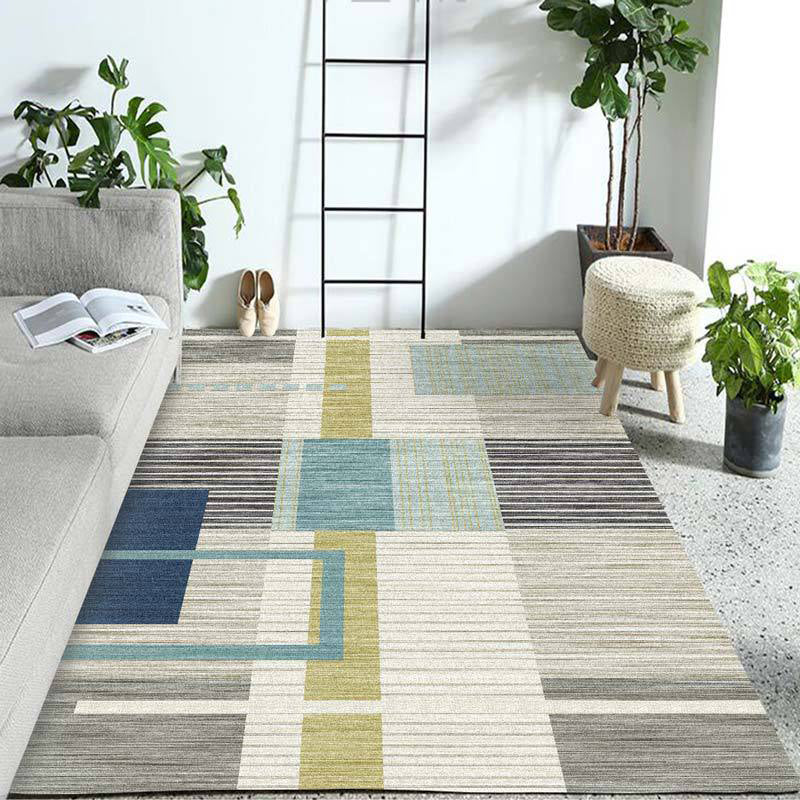 Pastel Colorblock Geometric Rug Multi-Color Nordic Carpet Polypropylene Pet Friendly Anti-Slip Backing Stain Resistant Rug for Room