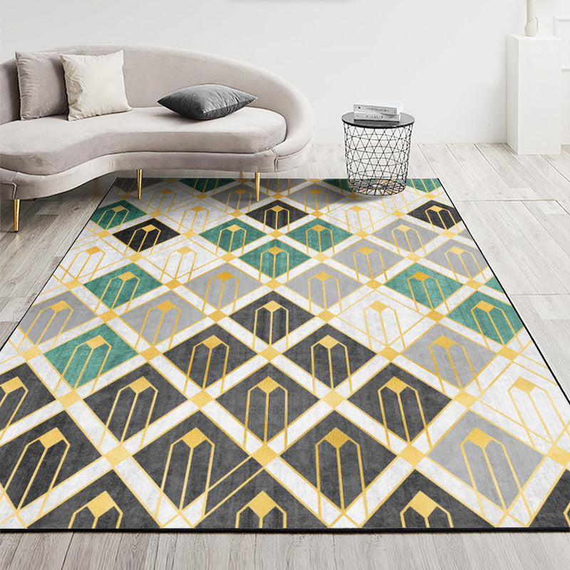 Nordic Geometric Printed Rug Multi Color Polyester Indoor Rug Anti-Slip Backing Washable Stain Resistant Carpet for Living Room