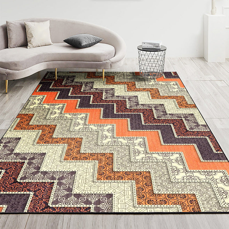 Nordic Geometric Printed Rug Multi Color Polyester Indoor Rug Anti-Slip Backing Washable Stain Resistant Carpet for Living Room