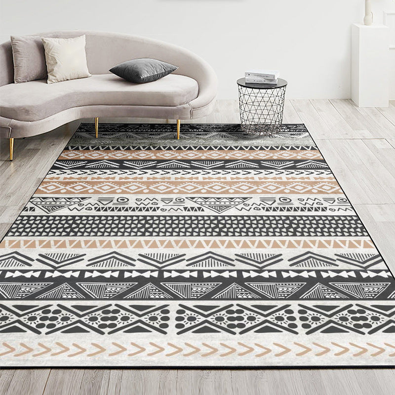 Nordic Geometric Printed Rug Multi Color Polyester Indoor Rug Anti-Slip Backing Washable Stain Resistant Carpet for Living Room