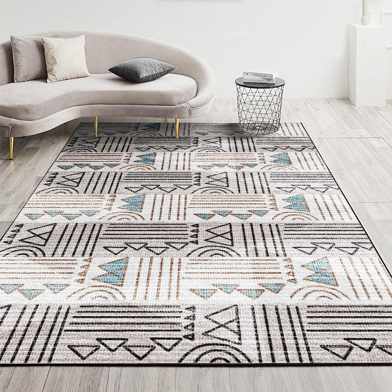 Nordic Geometric Printed Rug Multi Color Polyester Indoor Rug Anti-Slip Backing Washable Stain Resistant Carpet for Living Room