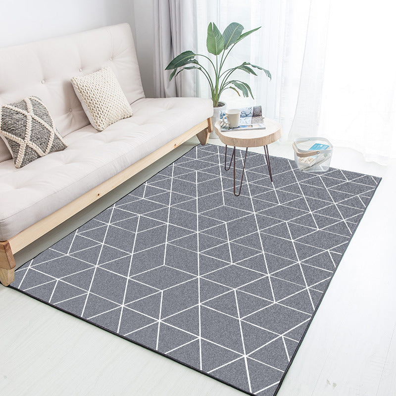 Grey Contrast Stitching Geometric Rug Polyester Modern Indoor Rug Machine Washable Stain Resistant Non-Slip Rug for Bedroom