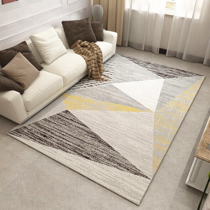 Mehrfarbiger nordischer Innenteppich, Synthetik, Farbblock, abstrakter geometrischer Teppich, rutschfest, waschbar, haustierfreundlicher Teppich für Zuhause