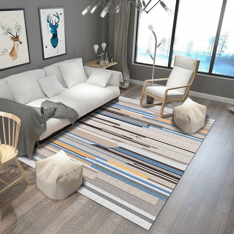Mehrfarbiger nordischer Innenteppich, Synthetik, Farbblock, abstrakter geometrischer Teppich, rutschfest, waschbar, haustierfreundlicher Teppich für Zuhause