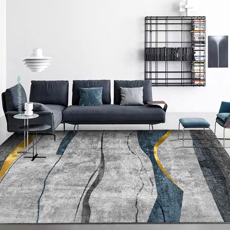 Simple Geometric Print Rug Multi-Colored Modern Area Carpet Polypropylene Non-Slip Backing Stain Resistant Washable Rug for Home