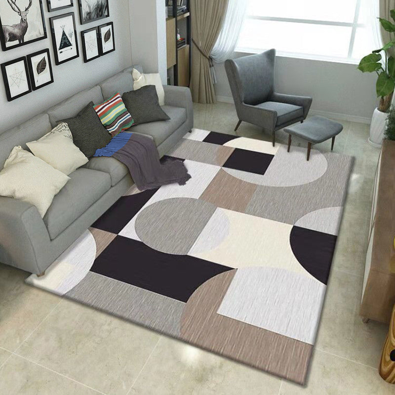 Multicolor Geometrical Color Block Rug Polyester Nordic Rug Pet Friendly Anti-Slip Washable Rug for Great Room