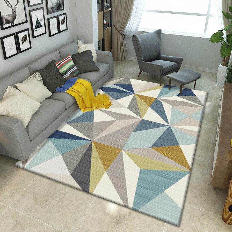 Multicolor Geometrical Color Block Rug Polyester Nordic Rug Pet Friendly Anti-Slip Washable Rug for Great Room