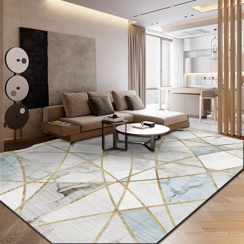 Modern Geometry Colorblock Rug Multi-Color Polyester Carpet Pet Friendly Anti-Slip Backing Washable Rug for Room