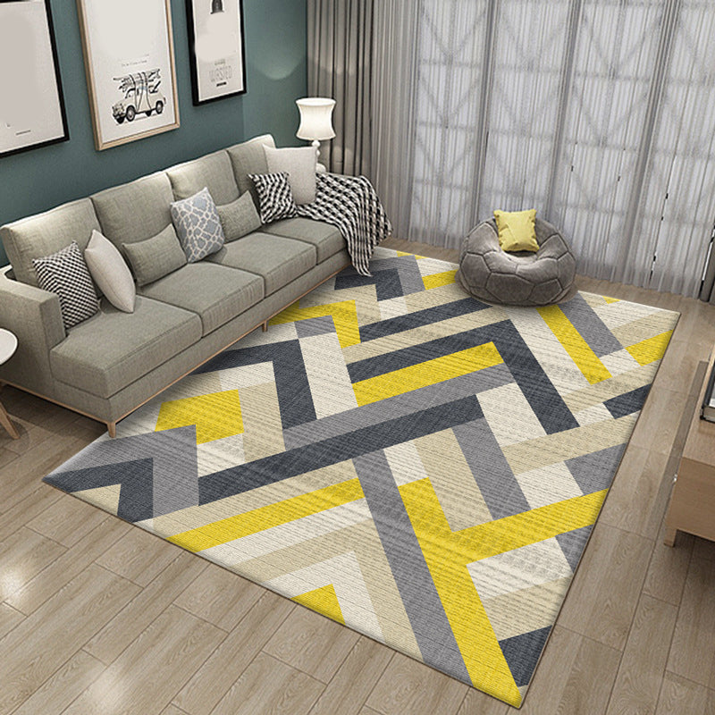 Modern Geometry Colorblock Rug Multi-Color Polyester Carpet Pet Friendly Anti-Slip Backing Washable Rug for Room