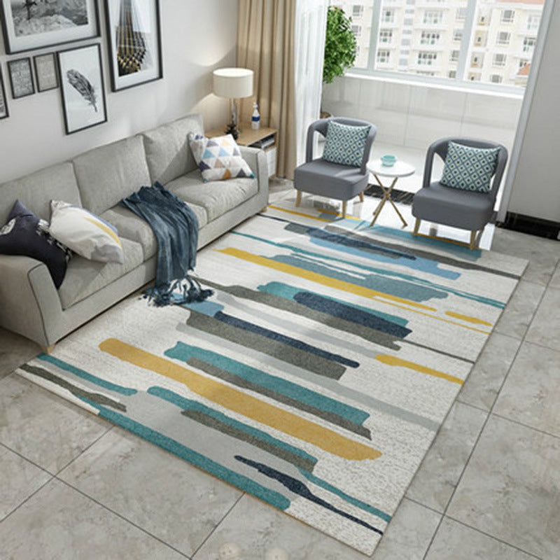 Modern Geometry Colorblock Rug Multi-Color Polyester Carpet Pet Friendly Anti-Slip Backing Washable Rug for Room