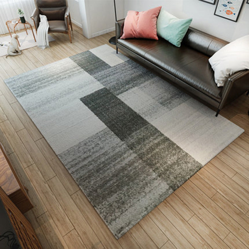 Modern Geometry Colorblock Rug Multi-Color Polyester Carpet Pet Friendly Anti-Slip Backing Washable Rug for Room