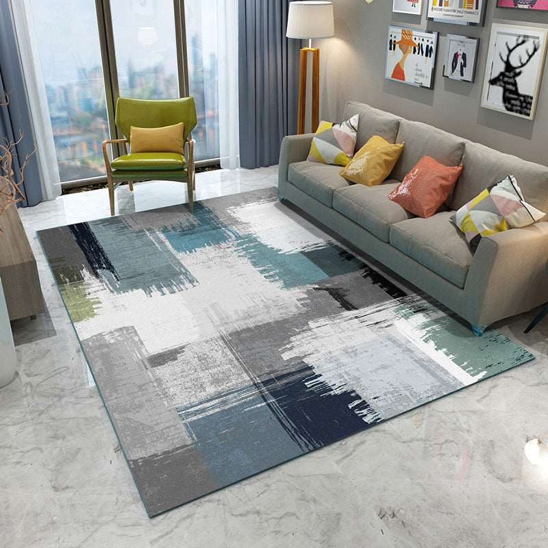 Modern Geometry Colorblock Rug Multi-Color Polyester Carpet Pet Friendly Anti-Slip Backing Washable Rug for Room