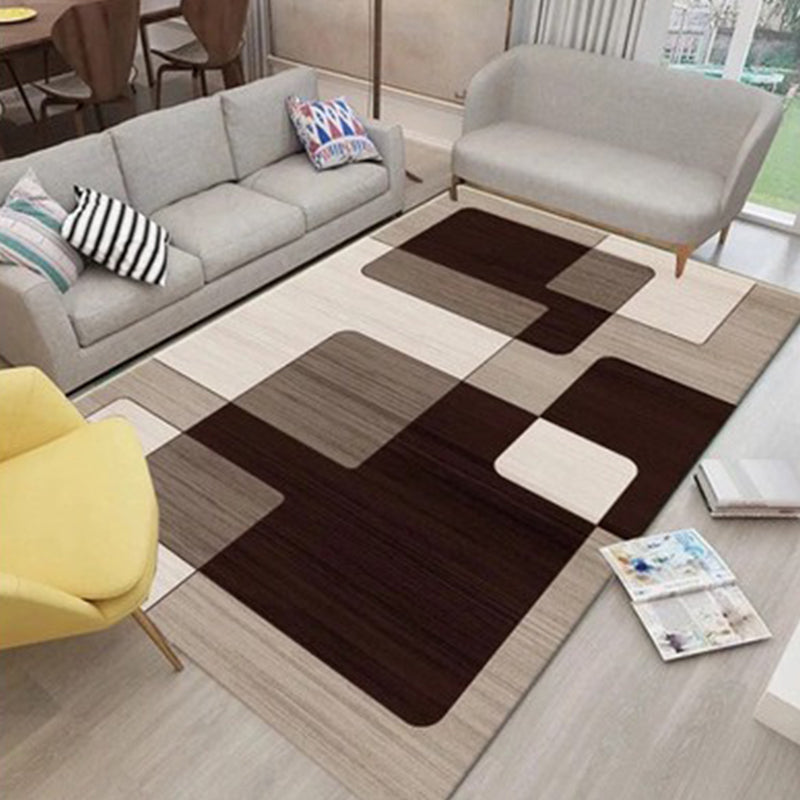 Modern Geometry Colorblock Rug Multi-Color Polyester Carpet Pet Friendly Anti-Slip Backing Washable Rug for Room