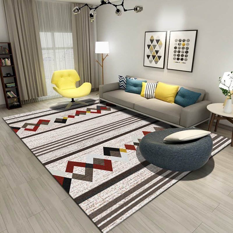Nordic Drawing Room Rug Multi Colored Patterned Carpet Polypropylene Machine Washable Anti-Slip Backing Pet Friendly Rug