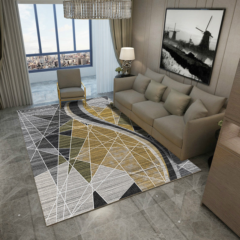Multi-Colored Living Room Rug Contemporary Geometric Carpet Synthetics Stain Resistant Non-Slip Backing Washable Rug