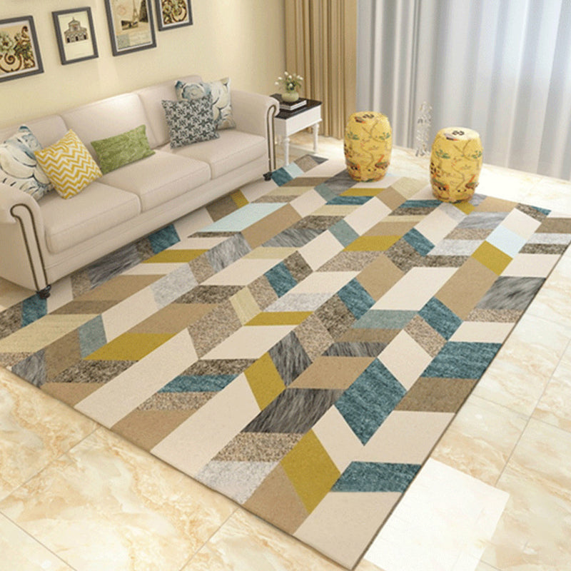 Multi-Colored Living Room Rug Contemporary Geometric Carpet Synthetics Stain Resistant Non-Slip Backing Washable Rug