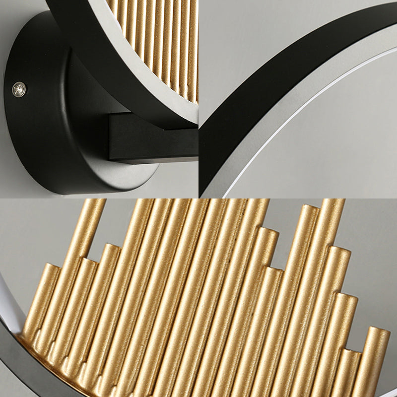 Acrylic Halo-Ring LED Sconce Light Modern Wall Mounted Lamp in Black/White with Mountain Pattern, Warm Light