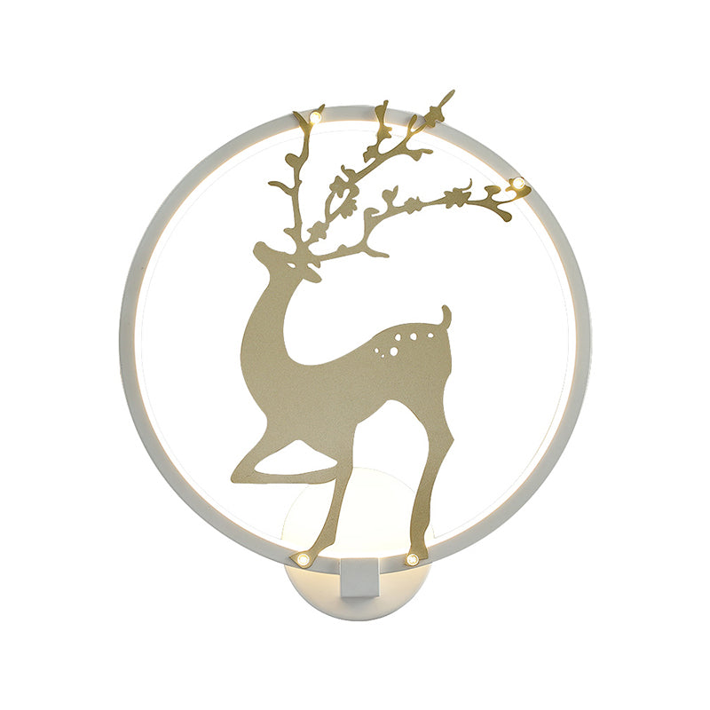 Contemporary Black/White Acrylic Ring Sconce Light LED Wall Mount Lighting Ideas with Sika Deer Pattern