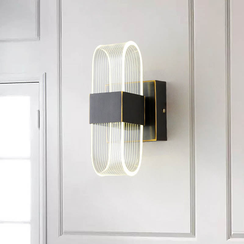 Mini Oblong Sconce Light Simple Acrylic 1/2-Light Black Wall Mounted Light with Integrated LED