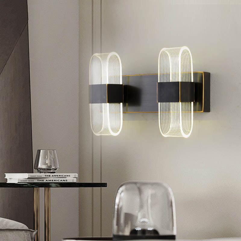 Mini Oblong Sconce Light Simple Acrylic 1/2-Light Black Wall Mounted Light with Integrated LED