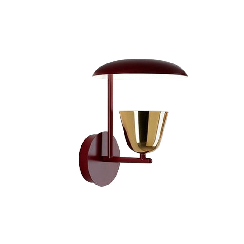 1 Light Bedroom Sconce Light Fixture Contemporary Wall Mounted Lamp in Black with Disc Metallic Shade and Brass Bowl