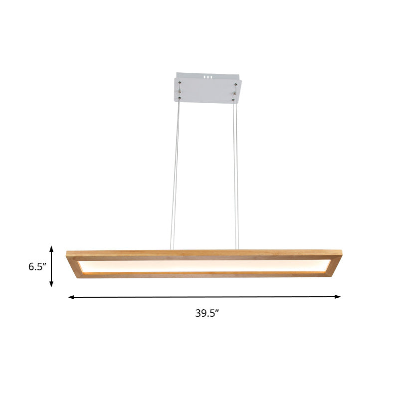 Beige Rectangle Ceiling Chandelier Minimalism Wood LED Pendant Light Fixture in White/Warm/Natural Light