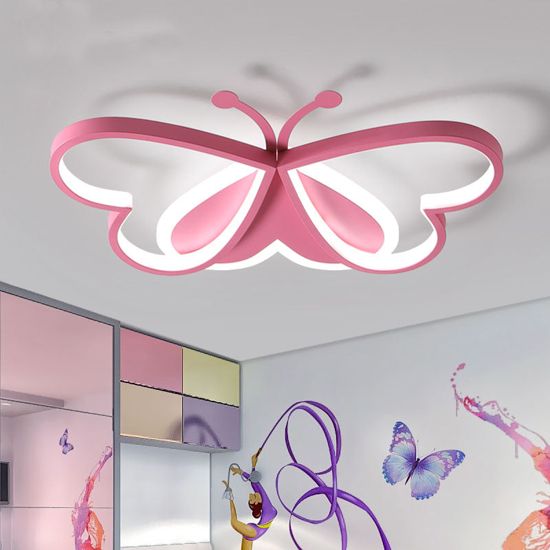 Modern Style Butterfly Flushmount Lamp Metal and Acrylic LED Children Room Ceiling Mounted Light in Blue/Pink