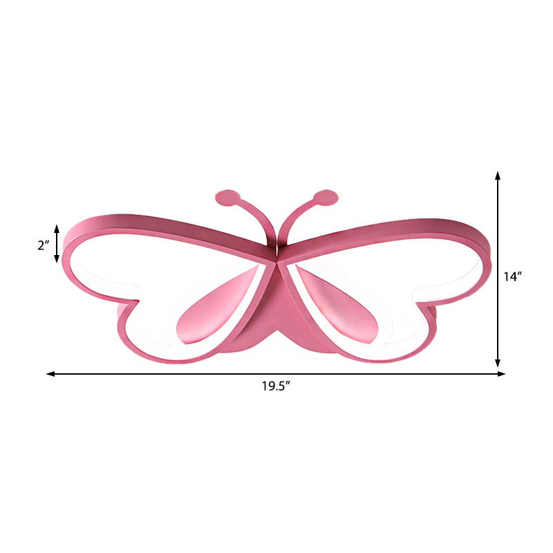 Modern Style Butterfly Flushmount Lamp Metal and Acrylic LED Children Room Ceiling Mounted Light in Blue/Pink