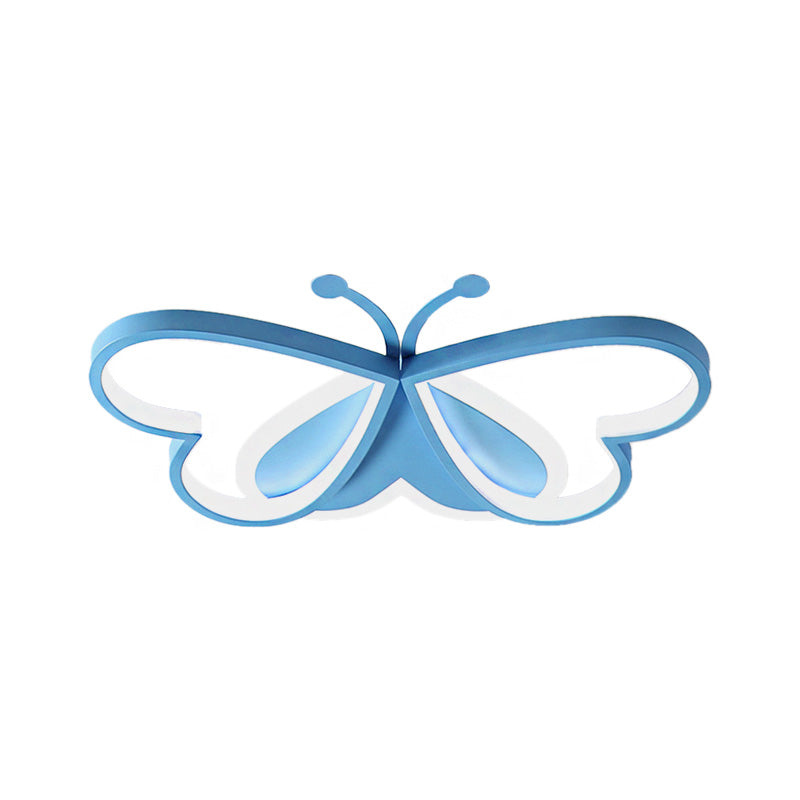 Modern Style Butterfly Flushmount Lamp Metal and Acrylic LED Children Room Ceiling Mounted Light in Blue/Pink