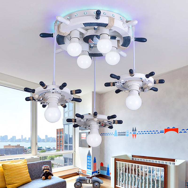 Cartoon Style 7 Lights Cluster Hanglamp met/zonder glazen schaduw Wit roerontwerp Hanglamp