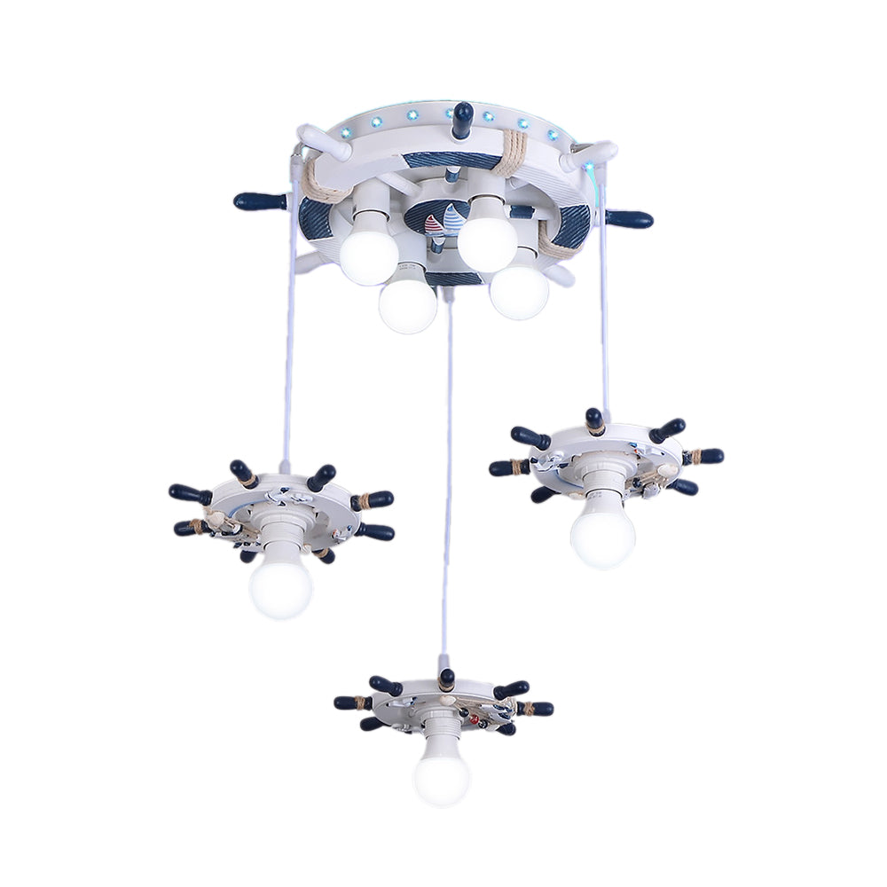 Style de dessin animé 7 Lumières Cluster Pendant Light avec / sans nuance de verre de conception de gouvernail blanc lampe suspendue