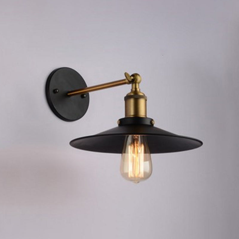 Cone Shade Metallic Wall Lighting Antique 1-Light Corridor Wall Mount Light in Black