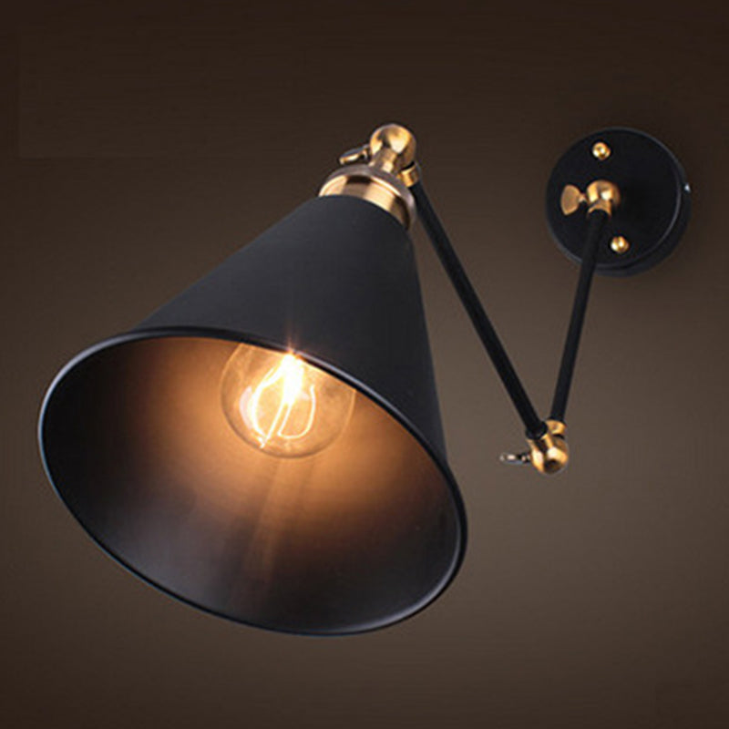 Black Umbrella Shade Foldable Wall Light Retro Style Single-Bulb Restaurant Wall Lighting Fixture