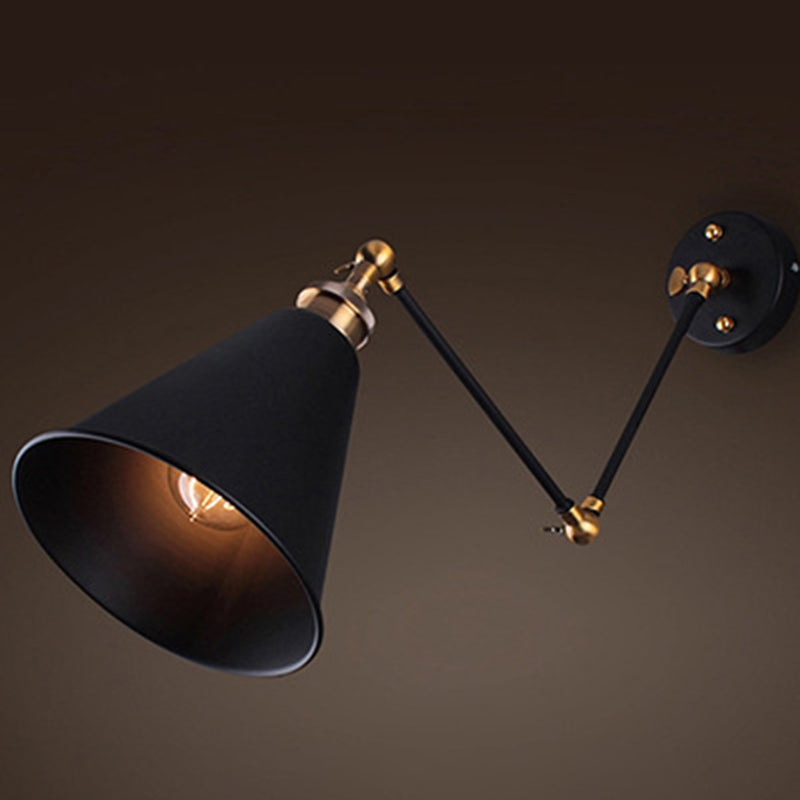 Black Umbrella Shade Foldable Wall Light Retro Style Single-Bulb Restaurant Wall Lighting Fixture