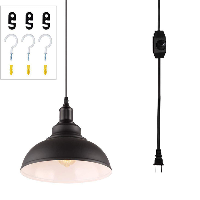Black Outer & White Inner Pot Lid Ceiling Light Industrial Metallic 1 Bulb Restaurant Hanging Pendant Light