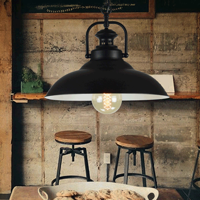 1 hoofdhangende lamp vintage potbedekking metalen verlichting hanger met handvat in zwarte buitenste en witte binnenste binnen