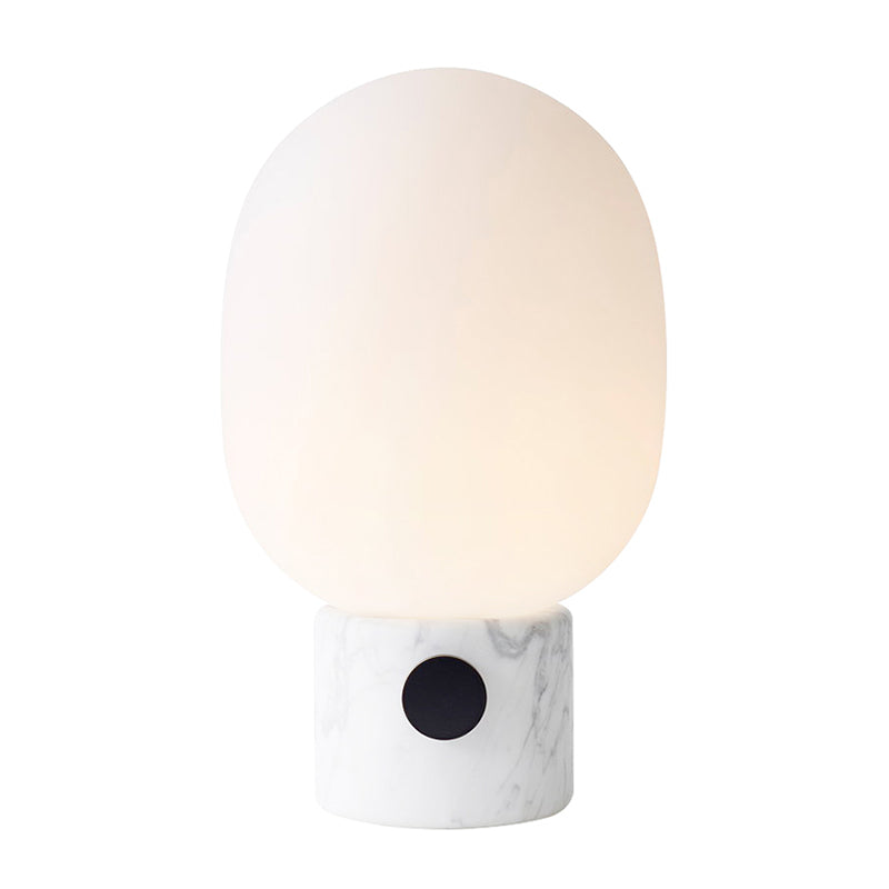 Modern Egg Shaped Table Lighting Opal Glass Bedside Nightstand Lamp with Marble Base in White