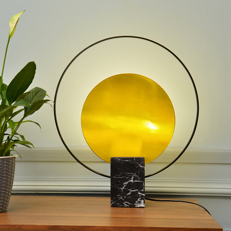 Marbre rectangle lampe de nuit de la lampe Post-moderne 1 éclairage de table de salon de bulbe avec anneau halo