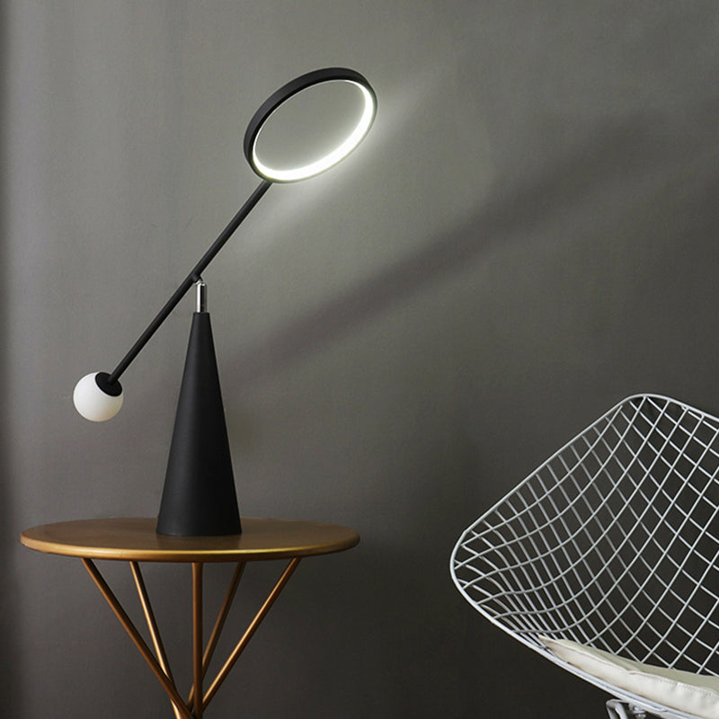 Minimalistic Ring Table Light Metallic Living Room LED Nightstand Lighting with Conical Base