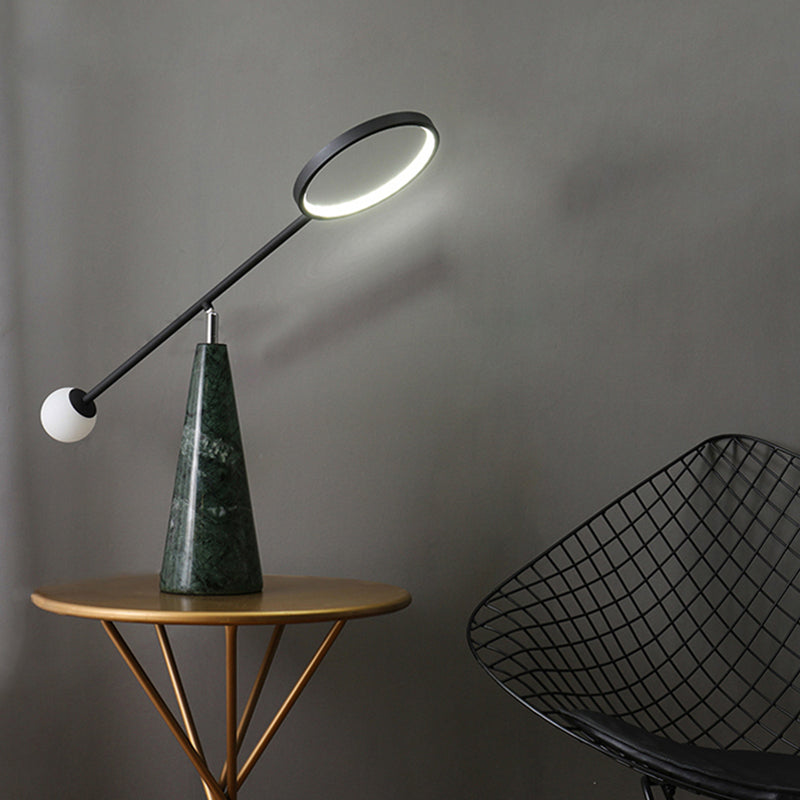 Minimalistic Ring Table Light Metallic Living Room LED Nightstand Lighting with Conical Base
