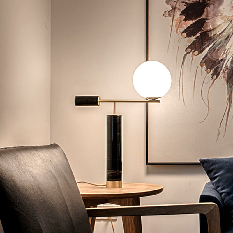 Bol nachtkastje lamp Minimalistisch opaalglas 1-licht bedeltafelverlichting met marmeren basis