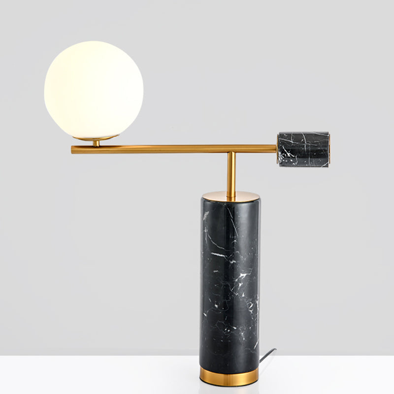 Bol nachtkastje lamp Minimalistisch opaalglas 1-licht bedeltafelverlichting met marmeren basis