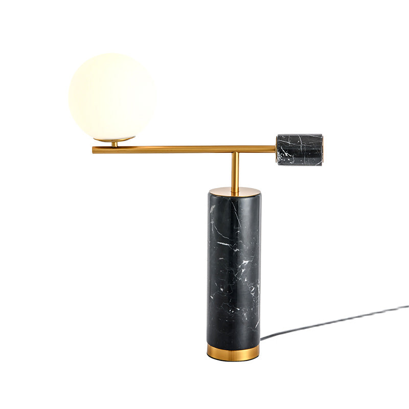 Bol nachtkastje lamp Minimalistisch opaalglas 1-licht bedeltafelverlichting met marmeren basis