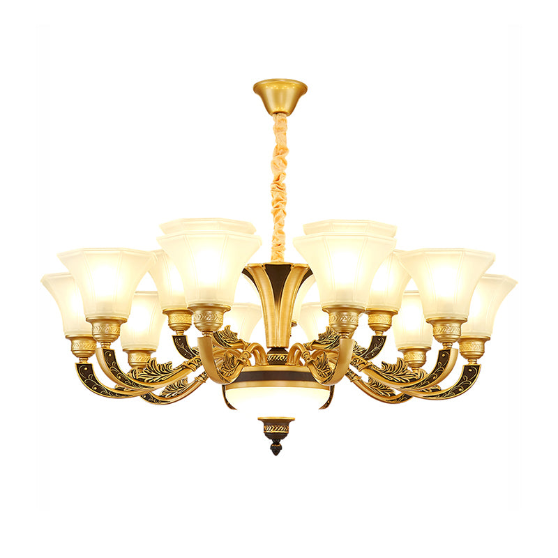 Retro -stijl wijd uitlopende ophanging lichte crème matglas kroonluchter licht voor woonkamer