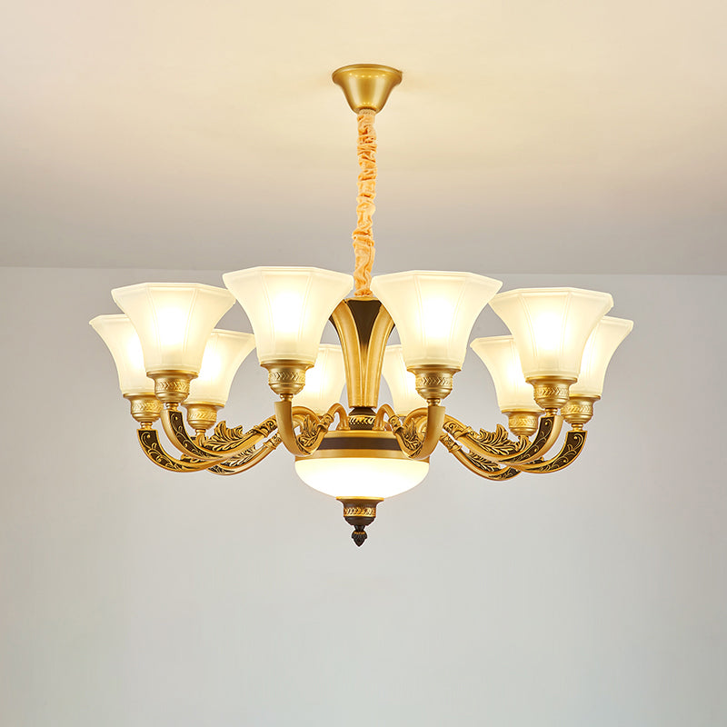 Retro -stijl wijd uitlopende ophanging lichte crème matglas kroonluchter licht voor woonkamer